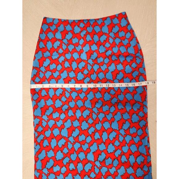 Diane Von Furstenberg Women's Printed Pencil Midi Skirt Slit Red Blue Size 4 - Picture 5 of 10